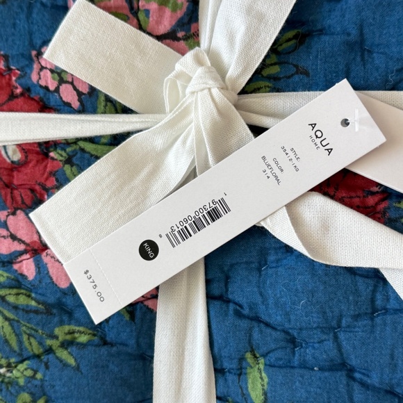 Aqua floral printed reversible king quilt set blue toille floral NEW - Picture 13 of 14